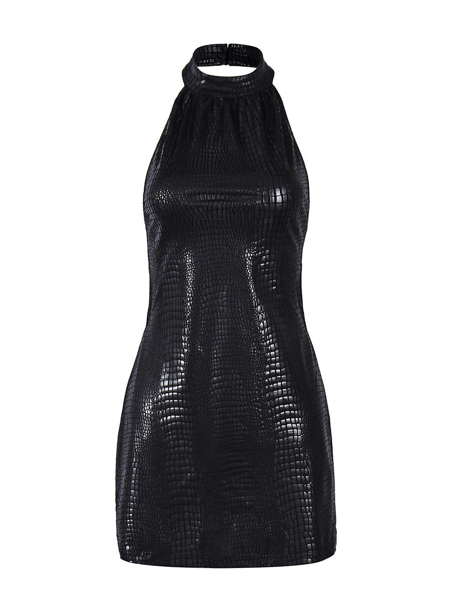 Halter Bodycon Mini Dress with Button Detail for Women