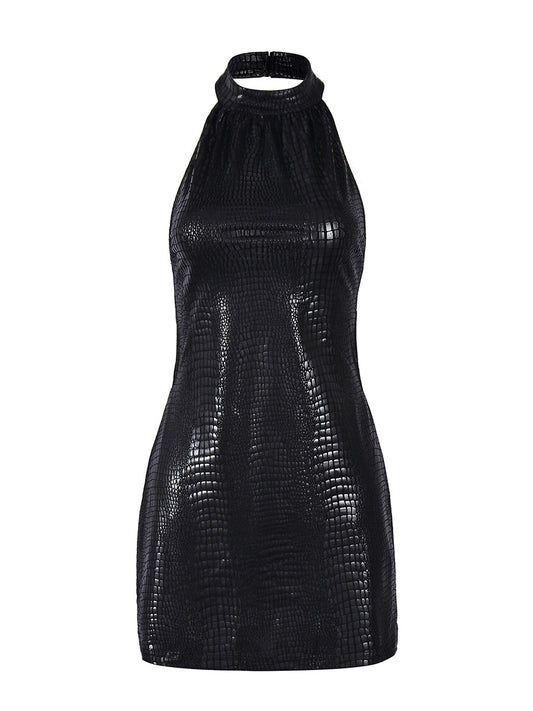 Halter Bodycon Mini Dress with Button Detail for Women