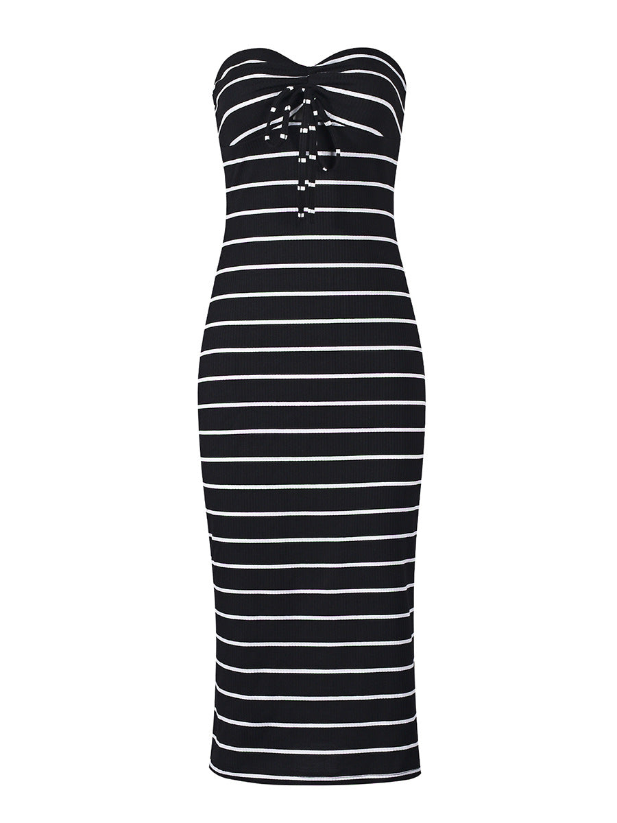 Striped Strapless Bodycon Mini Dress for Women