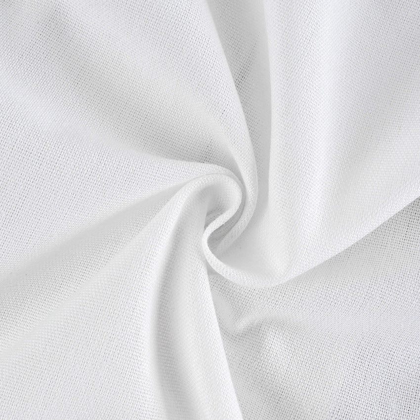 Women's Cotton Linen Mandarin Collar Vest – Ruffled Button Top - White