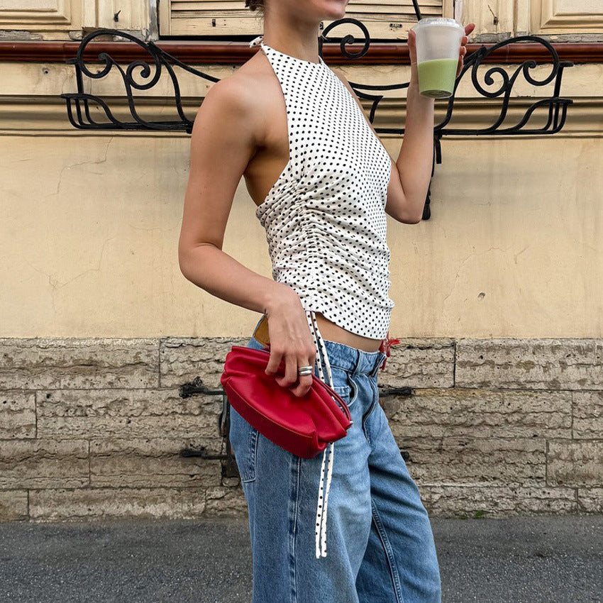 Women's Polka Dot Halter Top – Slim Fit Summer Camisole