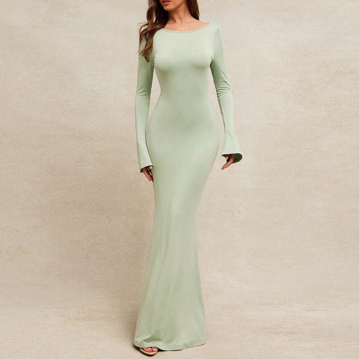 Backless Long Sleeve Mermaid Maxi Dress for Women